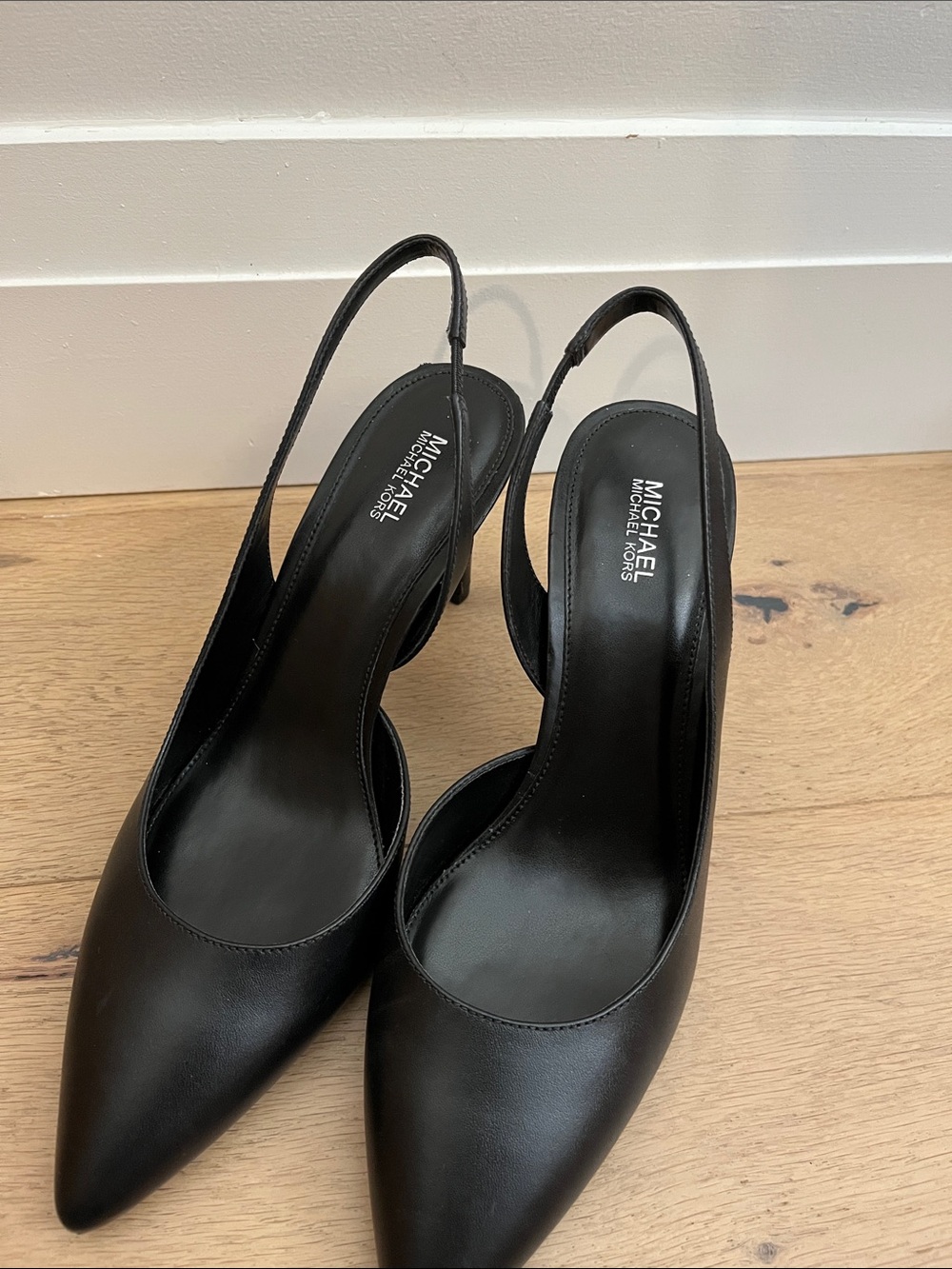 Michael Kors Black Leather Pointed Slingback Heels